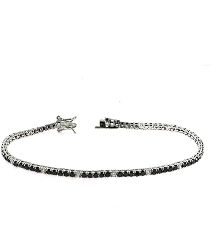 KATERIN – PULSERA DE TENIS PARA HOMBRE/MUJER 925% PLATA CON CIRCONITAS DE TALLA BRILLANTE 22,0 CM (Negro Blanco) MADE IN ITALY