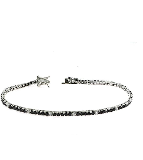 KATERIN – BRACCIALE TENNIS UOMO/DONNA ARGENTO 925% CON ZIRCONI A TAGLIO BRILLANTE 22.0 CM (Black White) MADE IN ITALY