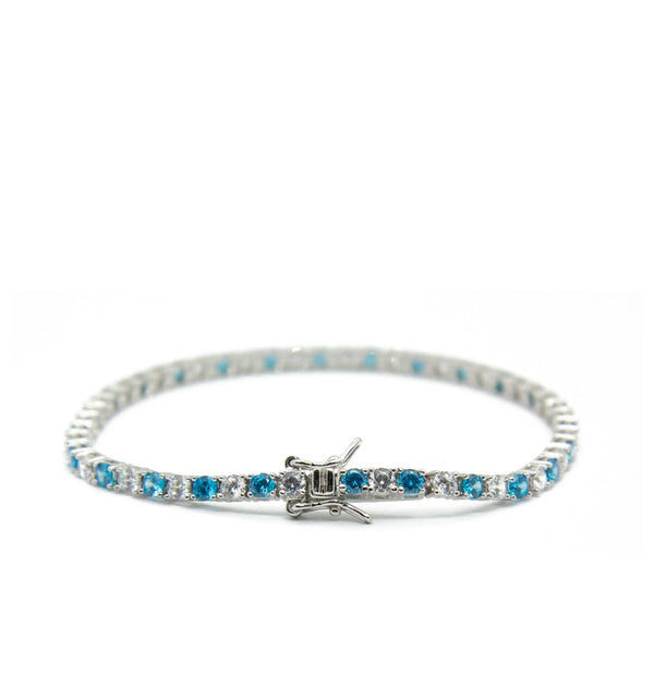 BRACCIALE TENNIS BIANCO & AZZURRO ARGENTO 925 (3MM)