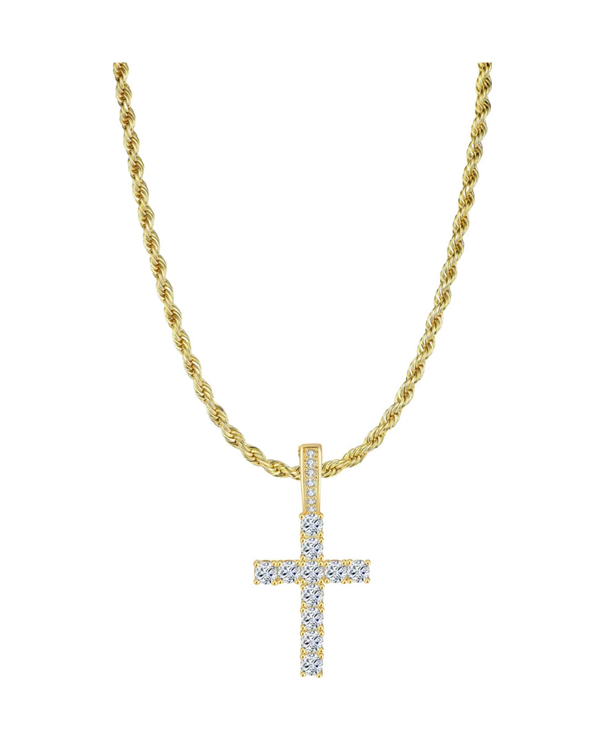 Collana Croce In Acciaio Inox Con Zirconia Cubica - Catena Regolabile 59cm