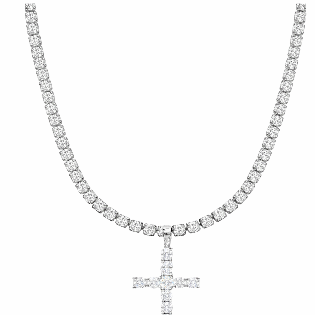 Collana Tennis + Croce “ICE” ACCIAIO INOSSIDABILE